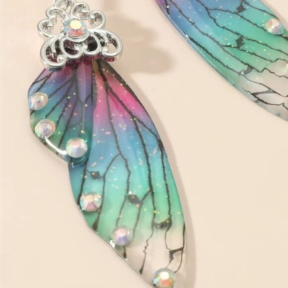 Dragonfly Wing Dangle Earrings - Picture 2 of 4